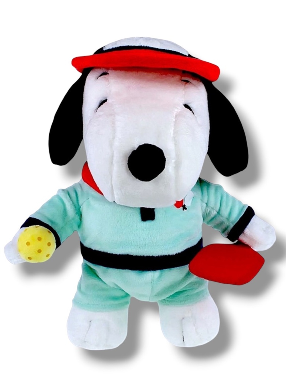 Snoopy Pickleball Plush Stuffed Toy Pickleball Outfit Visor Paddle and Ball 11”